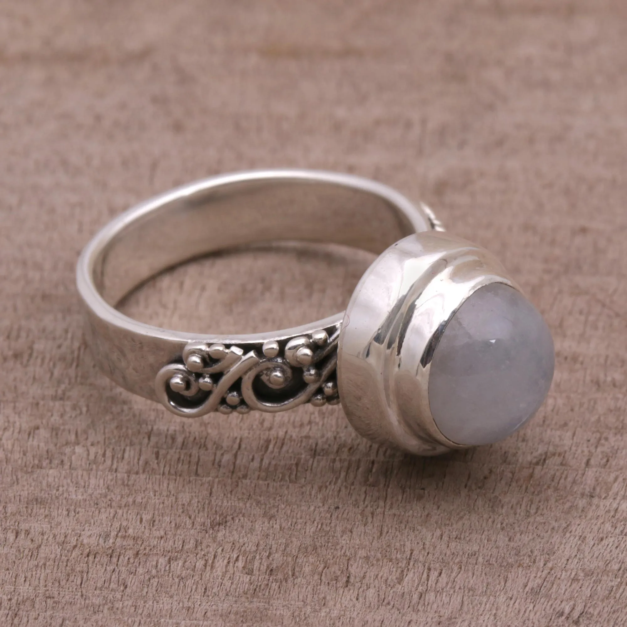 Rainbow Moonstone and Sterling Silver Ring from Bali - Translucent Forest | NOVICA