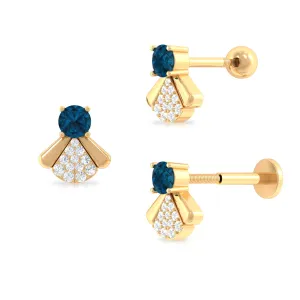 Real London Blue Topaz Fly Earring with Moissanite