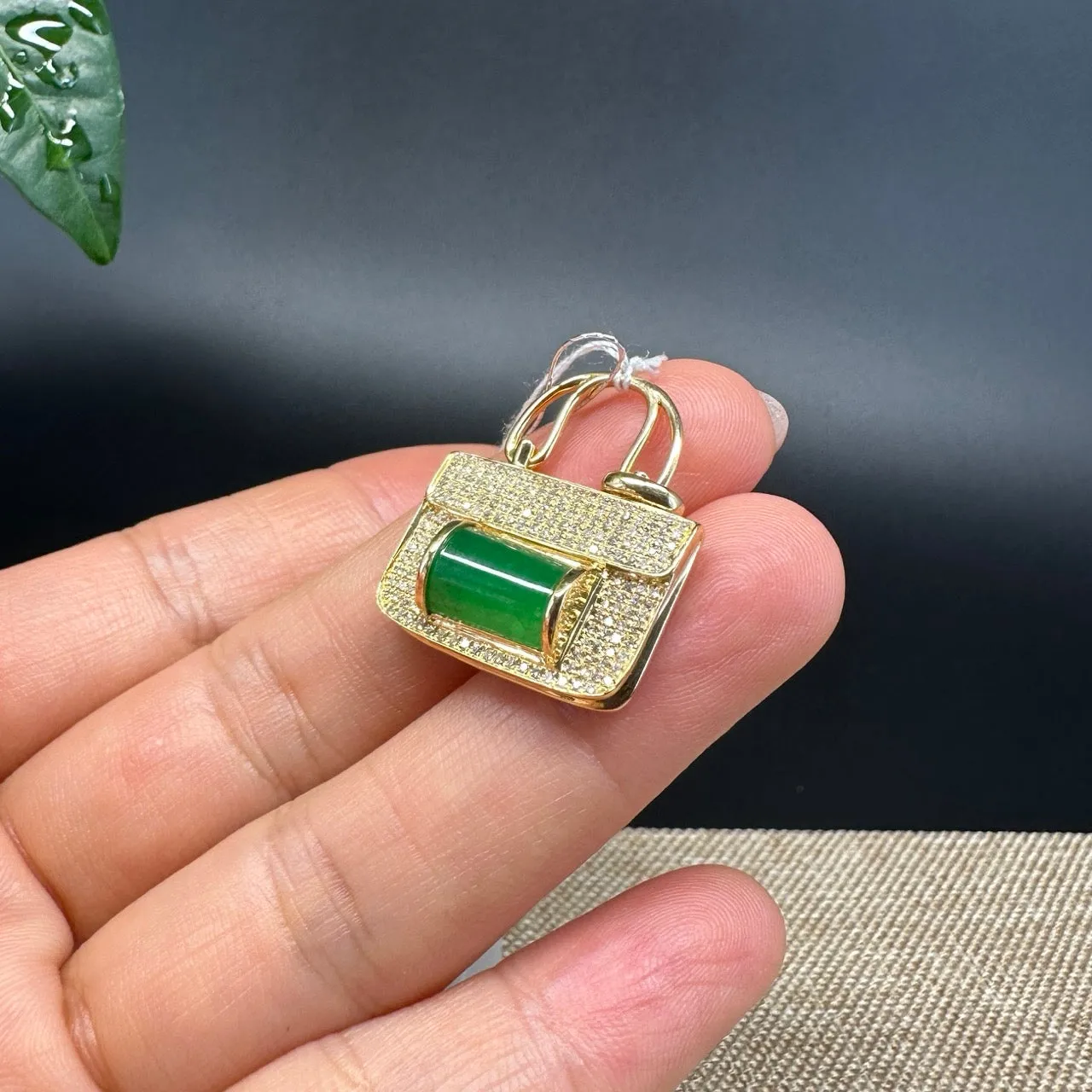 RealJade® Co. Genuine Burmese Imperial Jadeite Jade Bag Pendant with 18k Yellow Gold Diamond Bail