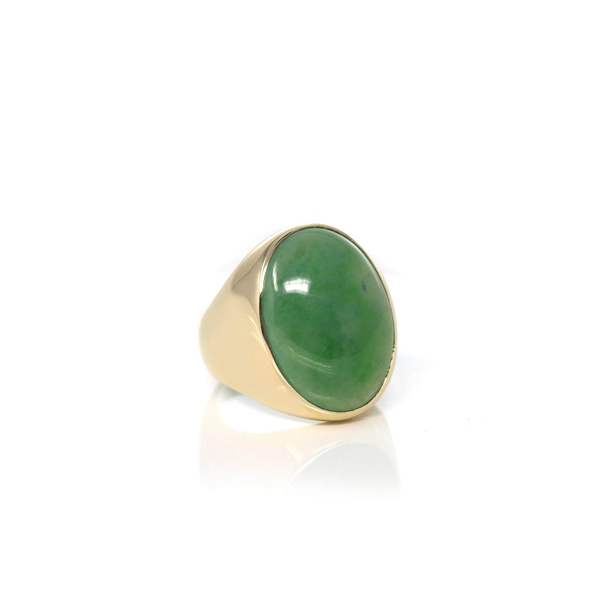 RealJade® "Classic Oval Signet" 14k Genuine Forest Green Old mine Jadeite Jade Men's Ring