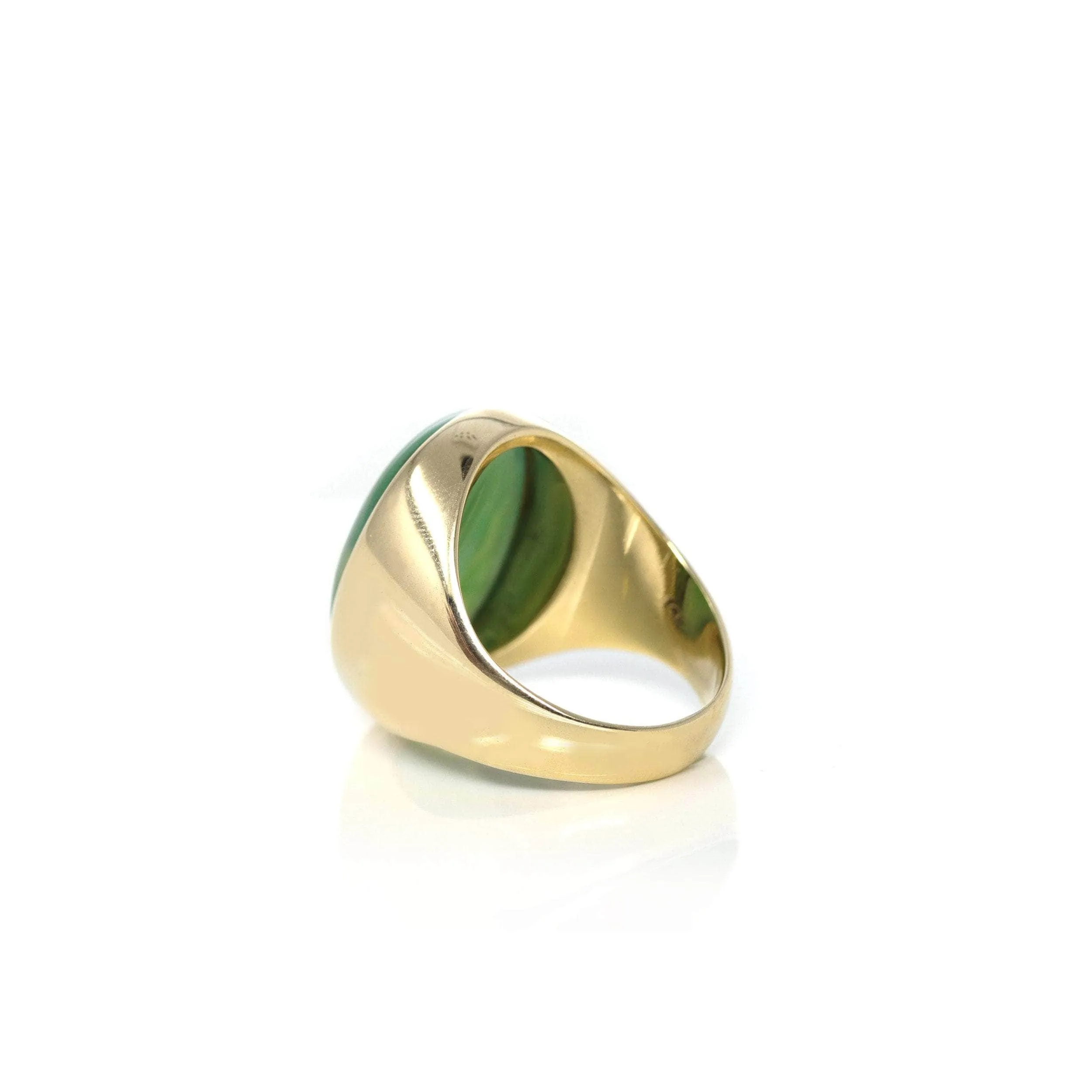 RealJade® "Classic Oval Signet" 14k Genuine Forest Green Old mine Jadeite Jade Men's Ring