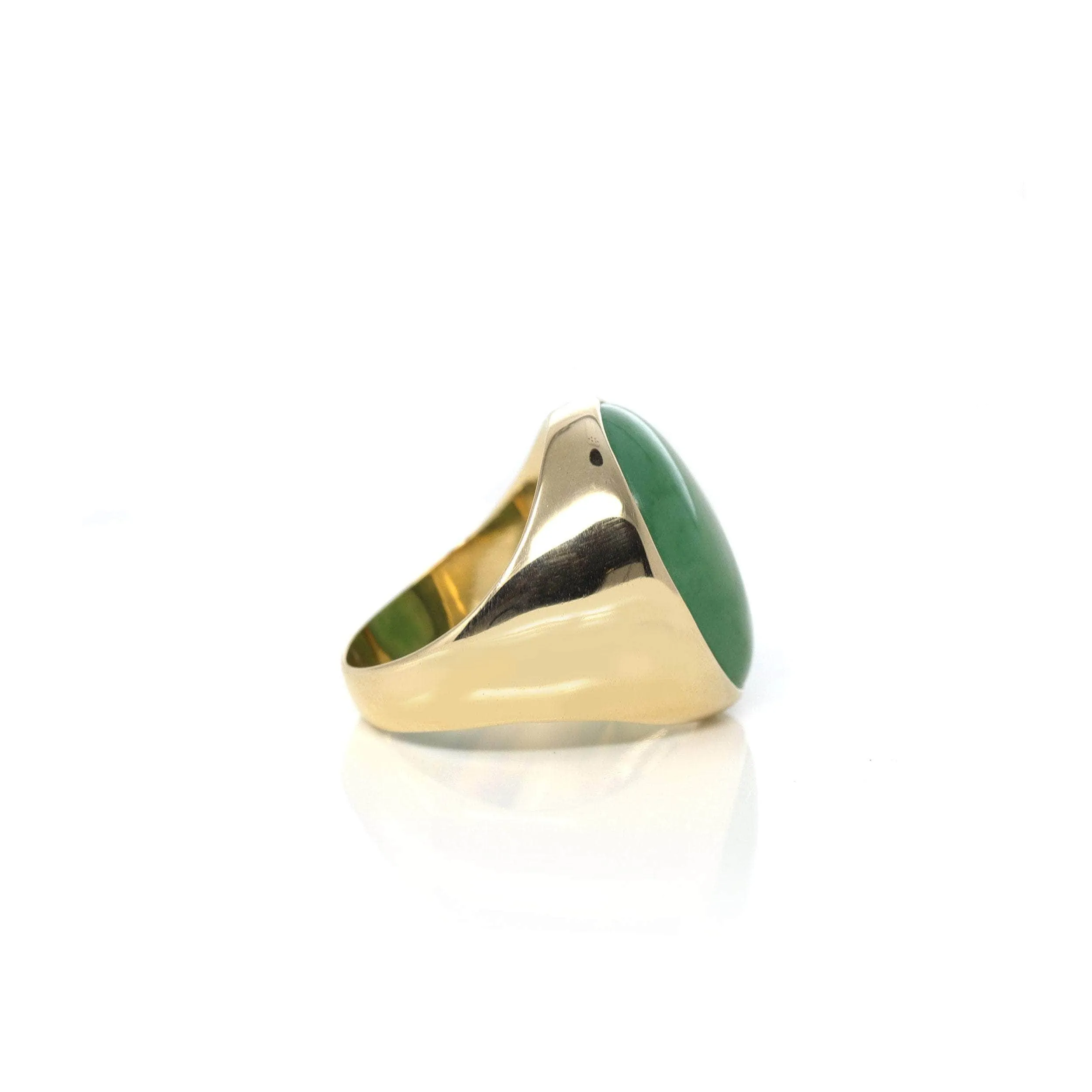 RealJade® "Classic Oval Signet" 14k Genuine Forest Green Old mine Jadeite Jade Men's Ring