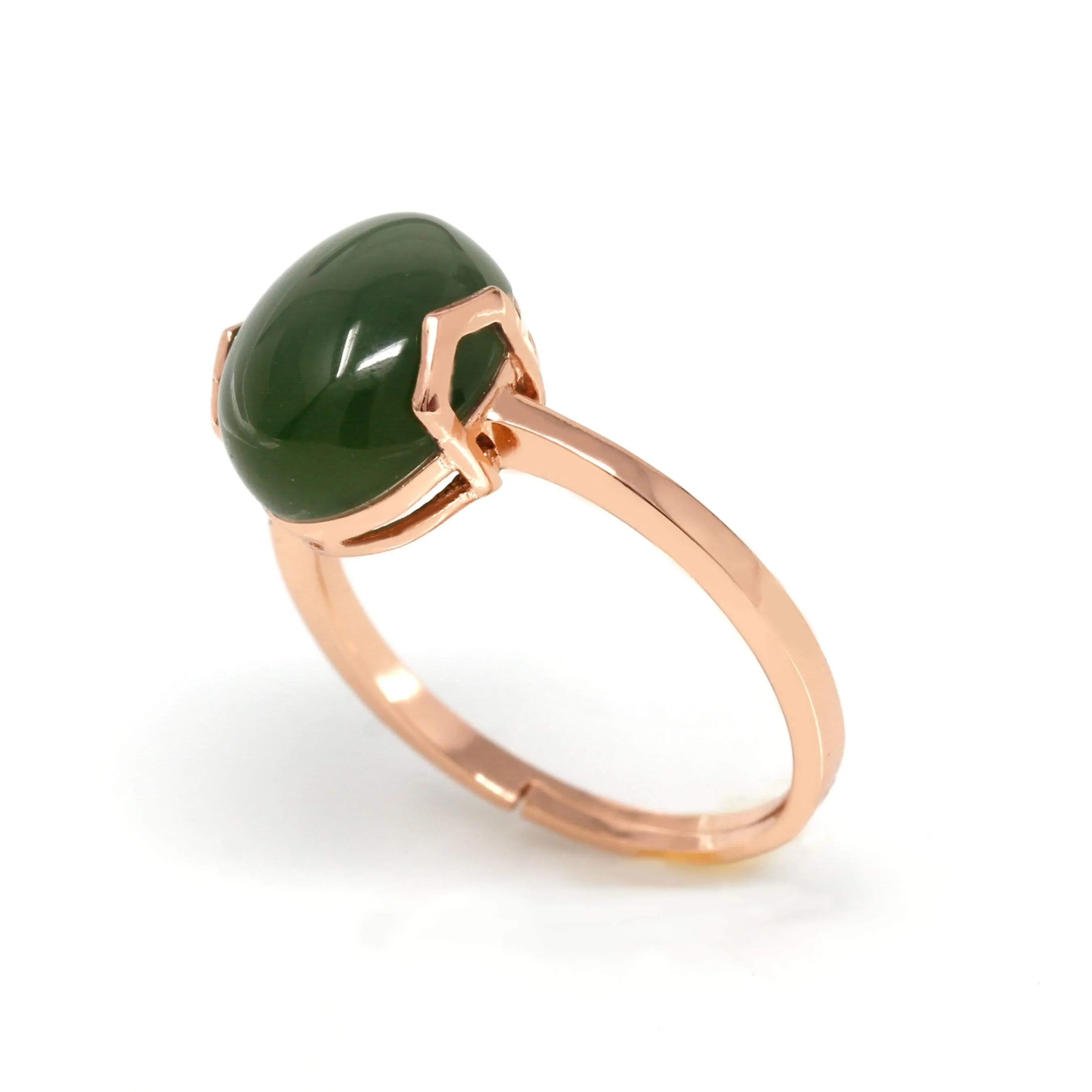 RealJade® "Lucky Jade" Rose Gold Plated Sterling Silver Nephrite Green Jade Ring