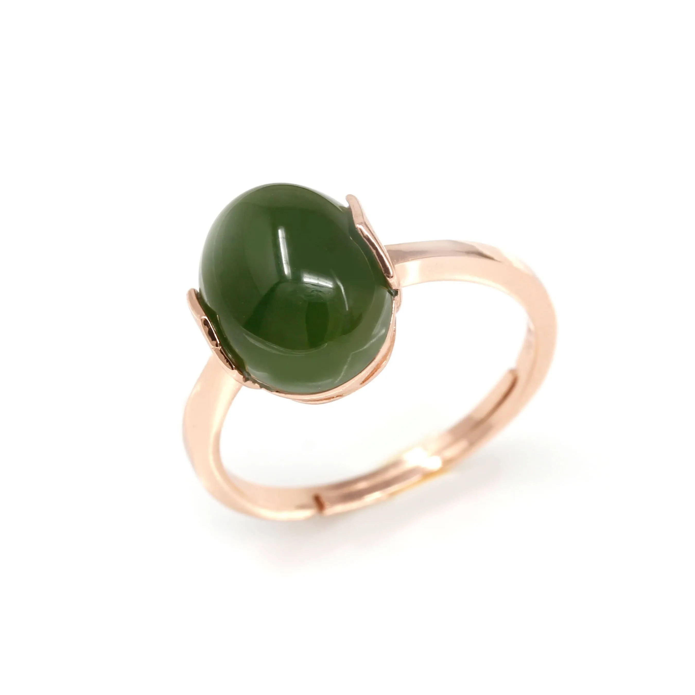 RealJade® "Lucky Jade" Rose Gold Plated Sterling Silver Nephrite Green Jade Ring