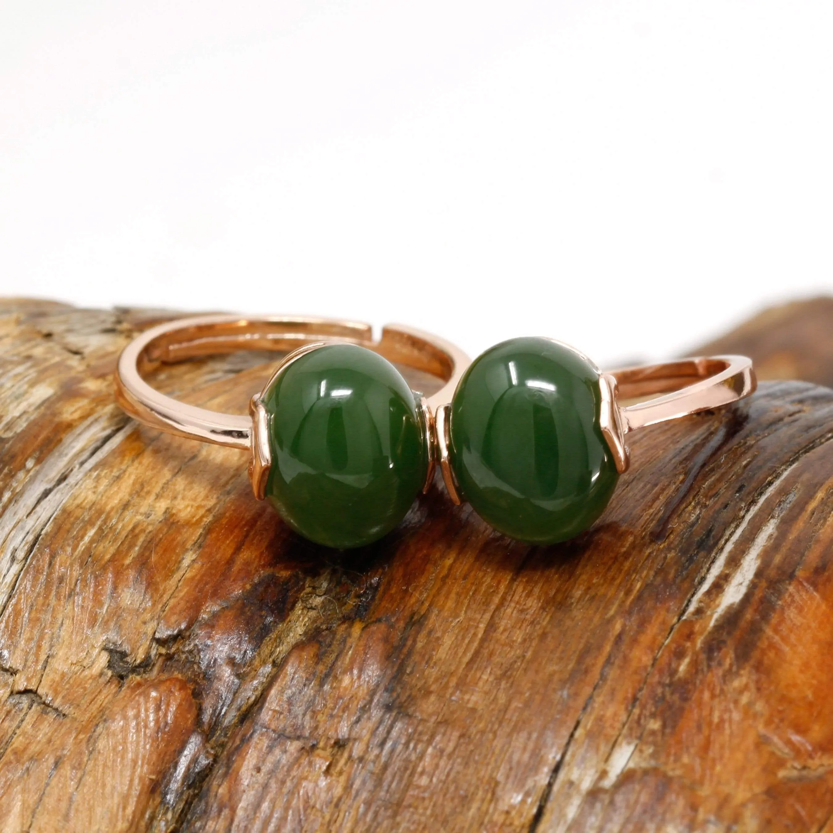 RealJade® "Lucky Jade" Rose Gold Plated Sterling Silver Nephrite Green Jade Ring