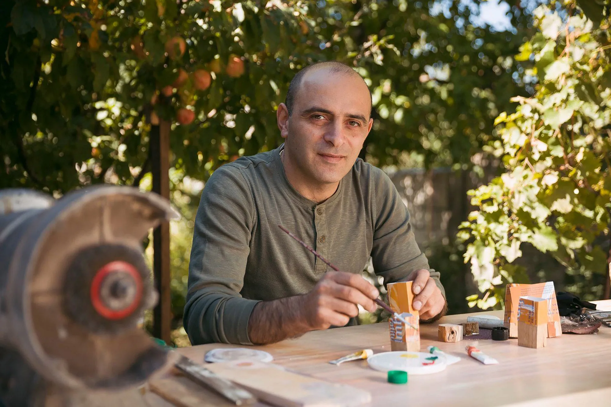 Red Resin Pear Wood Cocktail Ring Crafted in Armenia - Forest Flames | NOVICA