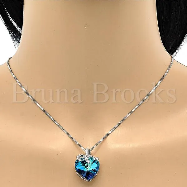 Rhodium Plated Fancy Necklace, Heart Design, with Swarovski Crystals and Crystal, Rhodium Tone