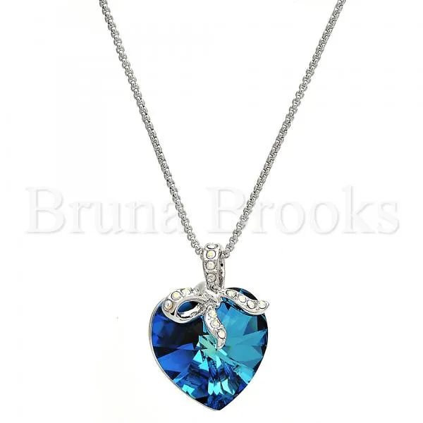 Rhodium Plated Fancy Necklace, Heart Design, with Swarovski Crystals and Crystal, Rhodium Tone