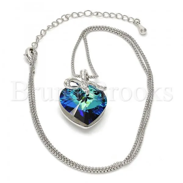 Rhodium Plated Fancy Necklace, Heart Design, with Swarovski Crystals and Crystal, Rhodium Tone