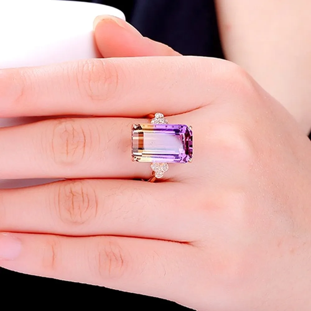 Rose gold color gemstones Finger Rings for women citrine amethyst crystal zircon diamonds luxury cocktail party