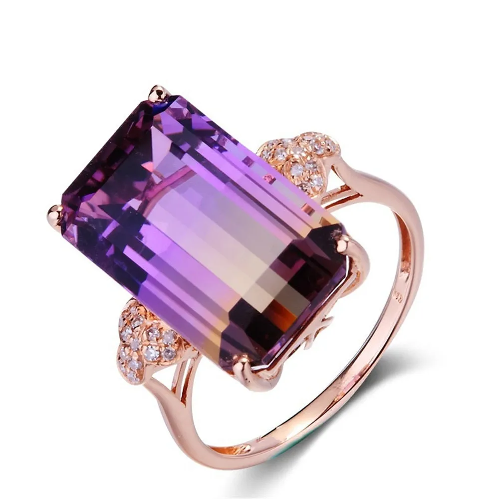 Rose gold color gemstones Finger Rings for women citrine amethyst crystal zircon diamonds luxury cocktail party