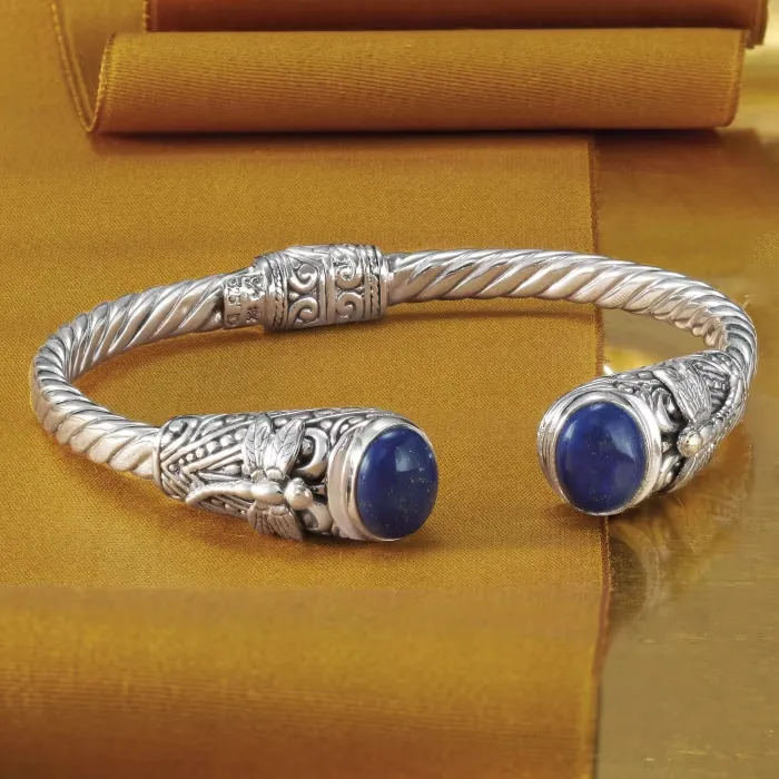 Ross-Simons Sterling Silver/18kt Yellow Gold Lapis Dragonfly Cuff Bracelet