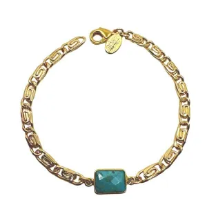 Semi Precious Bezel Set Rectangle On Scroll Chain- Turquoise (BCG4807TQ)