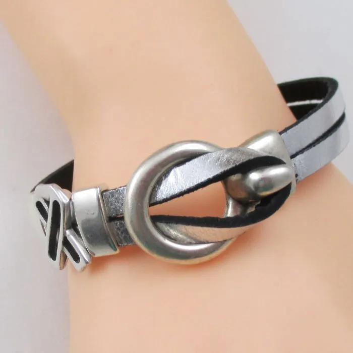 Silver Flat Leather Awareness Ribbon Bracelet