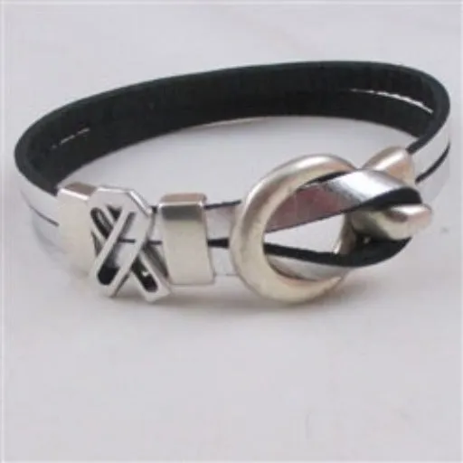 Silver Flat Leather Awareness Ribbon Bracelet