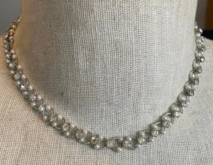 Silvertone Metal Faux Pearl Rhinestone Choker Victorian Style Necklace