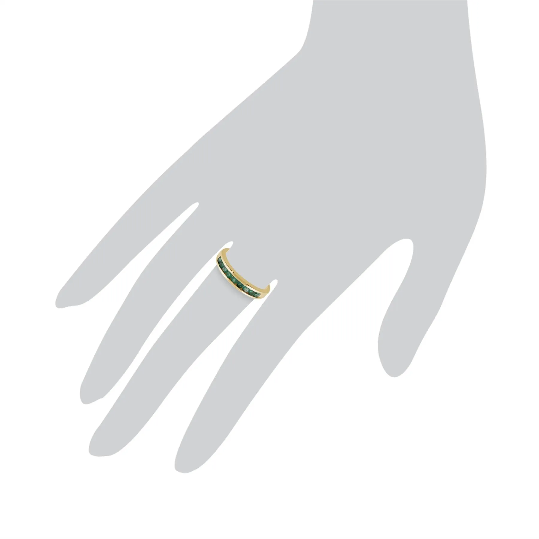 Smaragd Ring, 9 Karat Gelbgold Kanal Set 0.44ct CT SMARAGD halber Ewigkeitsring