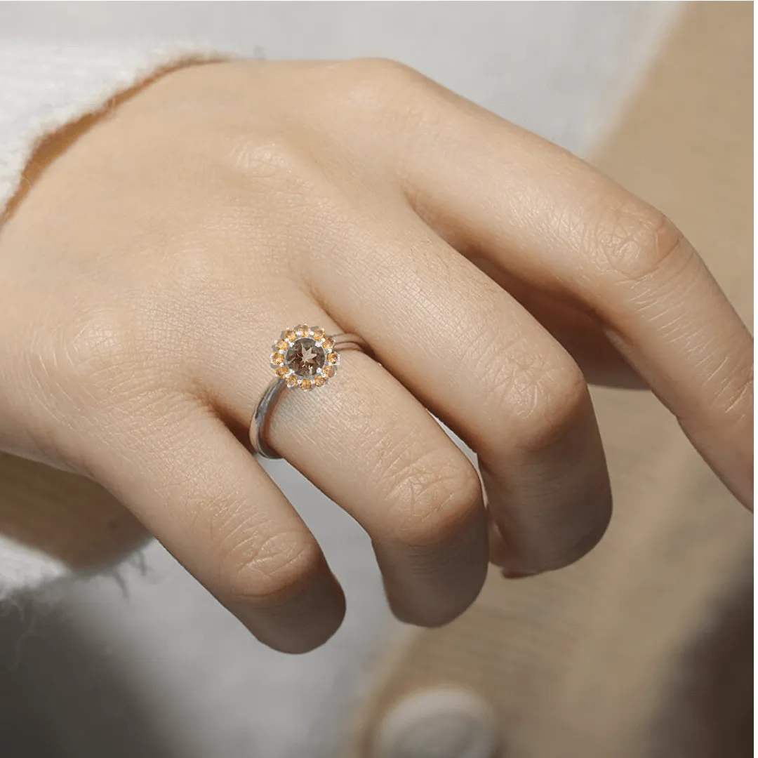 Smoky Quartz Sunflower Ring