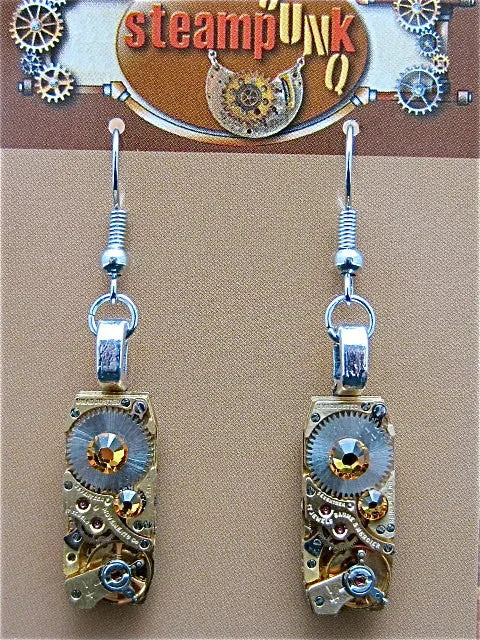 Steampunk - Oro Con Moto  - Steampunk Earrings - Recycled watch parts