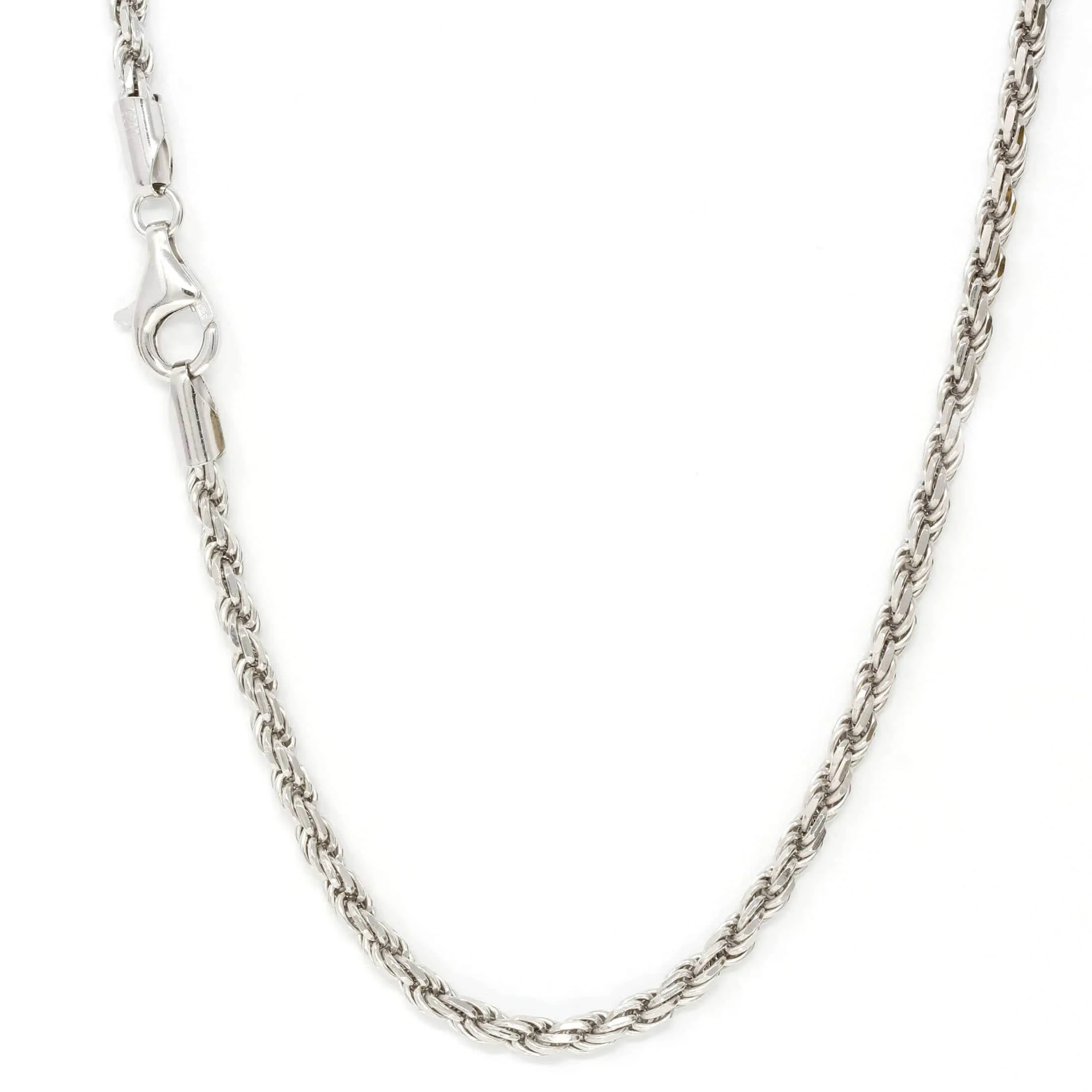 Sterling Silver 3 mm Solid Diamond-cut Rope Chain with Lobster Clasp