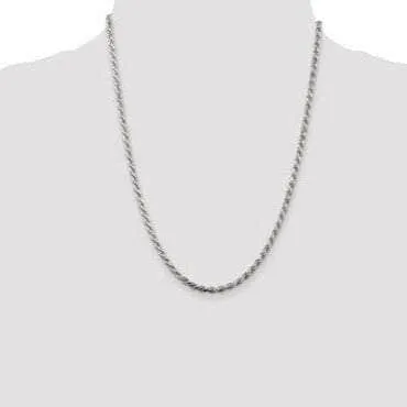 Sterling Silver 3 mm Solid Diamond-cut Rope Chain with Lobster Clasp