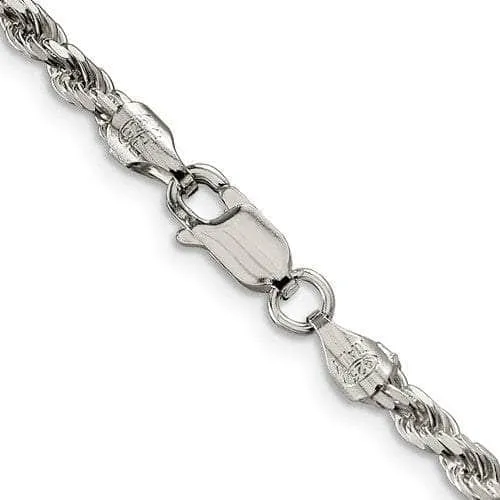 Sterling Silver 3 mm Solid Diamond-cut Rope Chain with Lobster Clasp