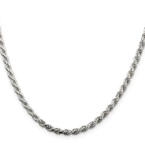 Sterling Silver 3 mm Solid Diamond-cut Rope Chain with Lobster Clasp