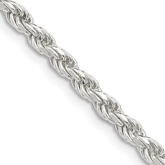 Sterling Silver 3 mm Solid Diamond-cut Rope Chain with Lobster Clasp