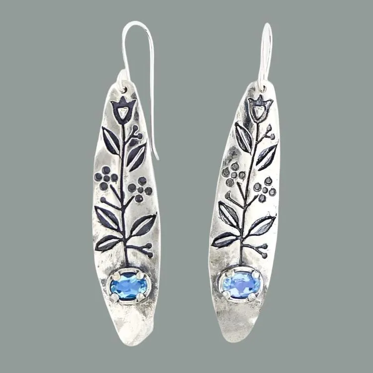 Sterling Silver earrings for women Botanic drawing Bluenoemi Israeli Jewelry