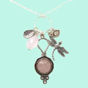 Sterling Silver gemstones charms necklace love luck designer jewelry