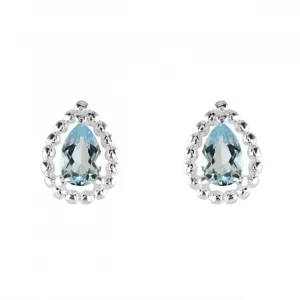 Sterling Silver Teardrop Blue Topaz Bobble Surround Stud Earrings 3707BT