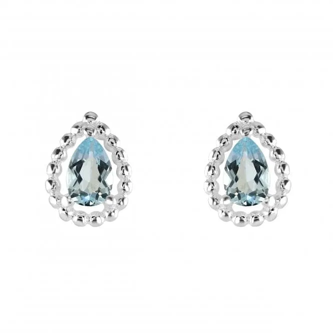 Sterling Silver Teardrop Blue Topaz Bobble Surround Stud Earrings 3707BT