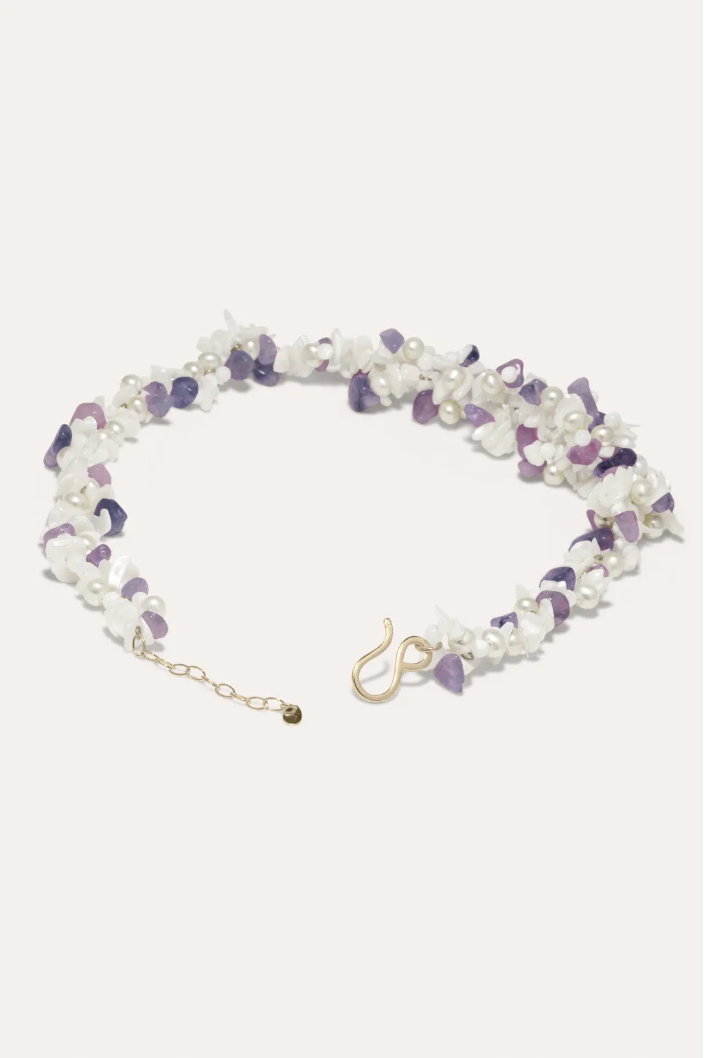 The Shifting Stream - Pearl, Mother of Pearl and Amethyst Bead Gold Vermeil Necklace