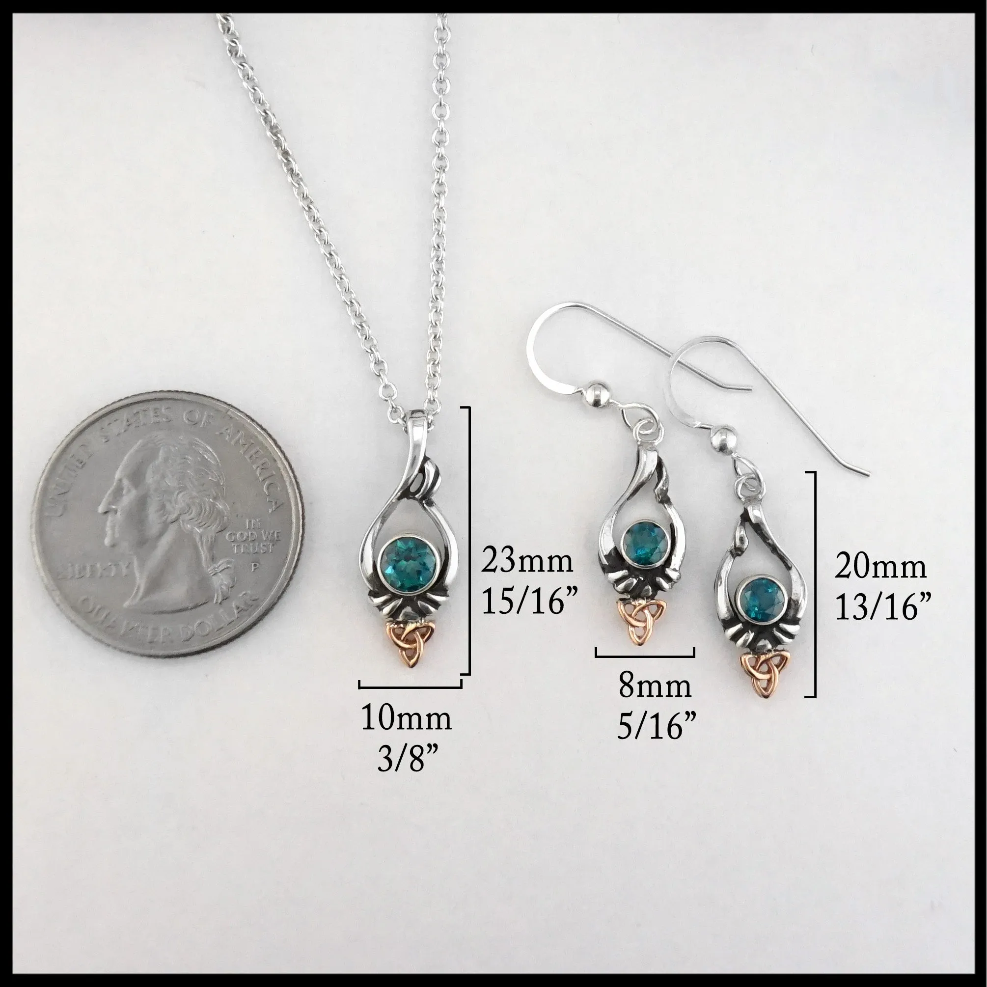 Trinity Knot Pendant and Earring set with Evergreen Topaz