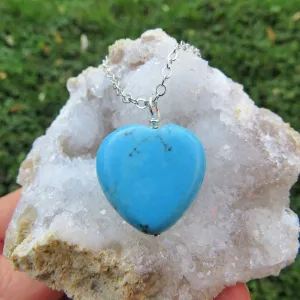 Turquoise Blue Howlite Heart Stone Necklace