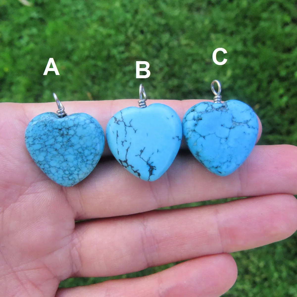 Turquoise Blue Howlite Heart Stone Necklace