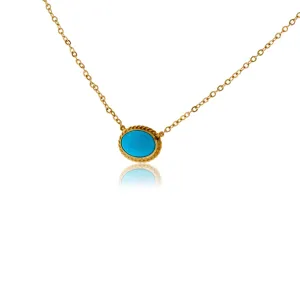 Turquoise Cabochon Rope Halo Pendant with Chain