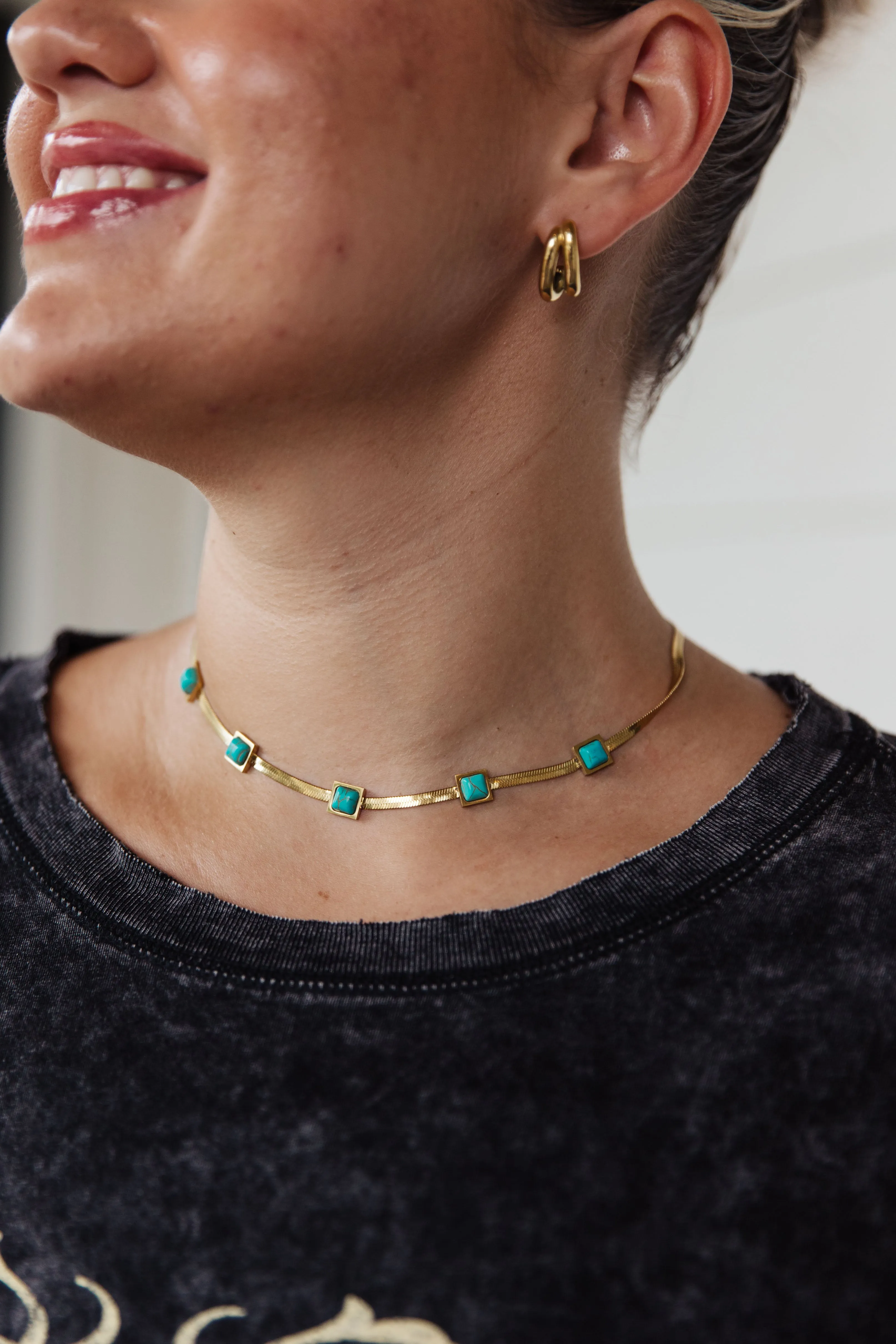 Turquoise Squares Necklace - Turquoise - Exclusively Online