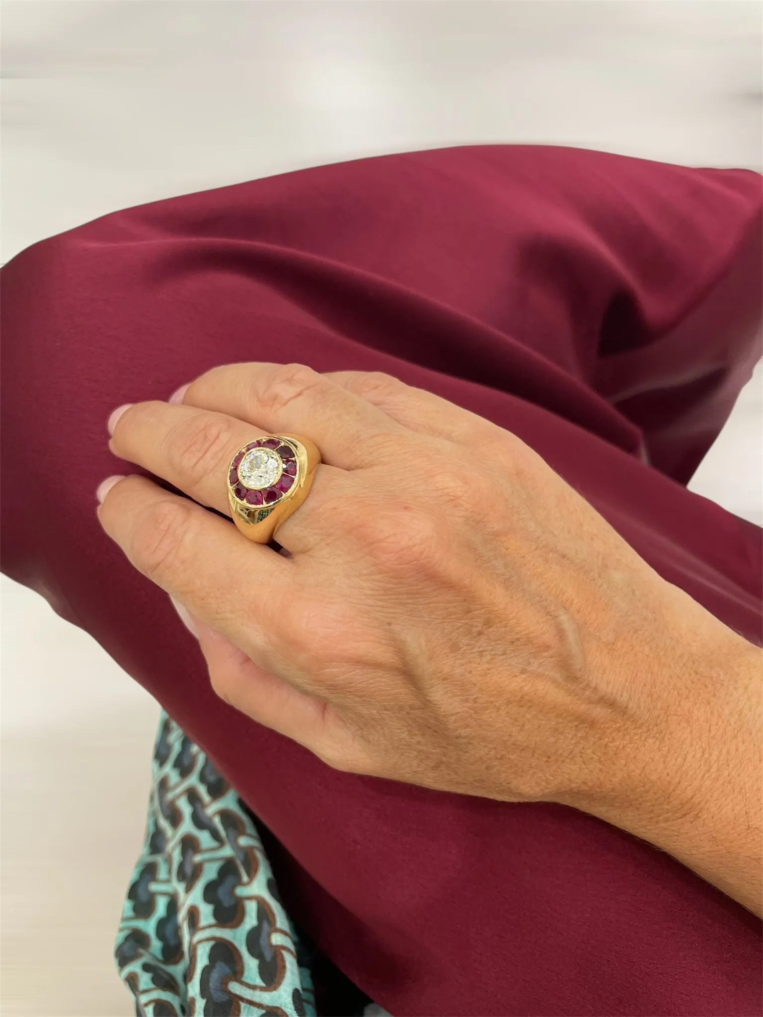 Vintage 1.66 Carat Diamond Ruby Cocktail Ring