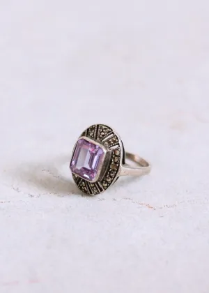 Vintage 1930s Amethyst Glass and Marcasite Cocktail Ring