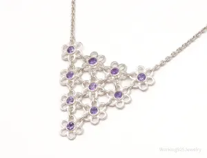 Vintage Amethyst Flowers Sterling Silver Chain Necklace 16"