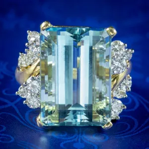 Vintage Aquamarine Diamond Cocktail Ring 17ct Aqua