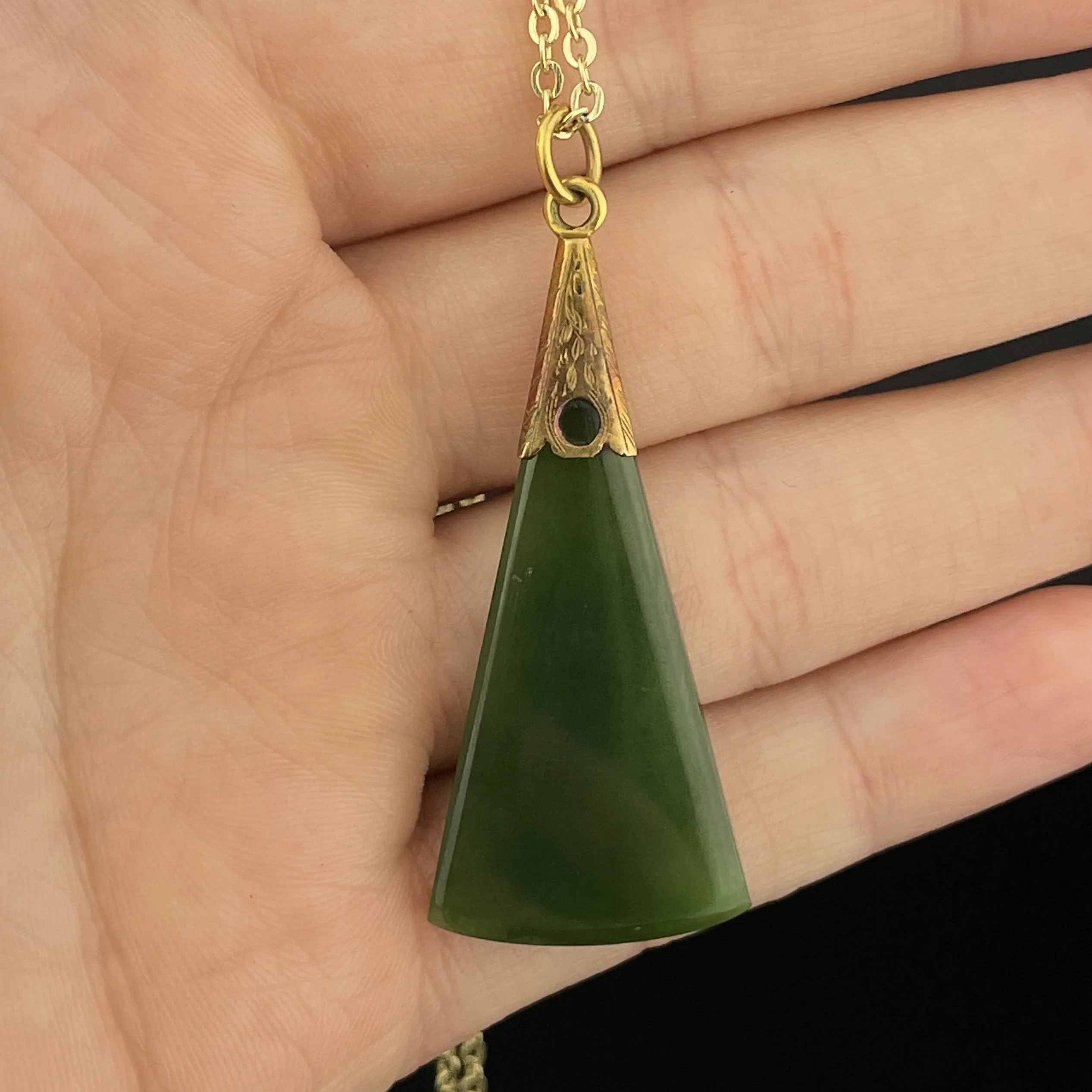 Vintage Edwardian Maori Pounamu New Zealand Jade Pendant Necklace