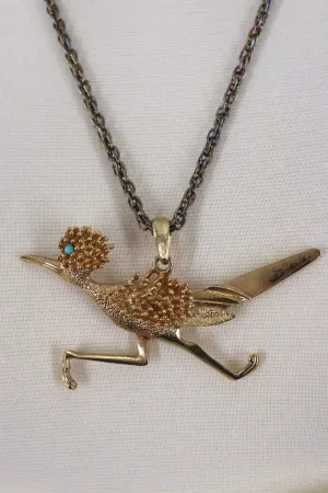 Vintage Gold Road Runner Pendant Necklace