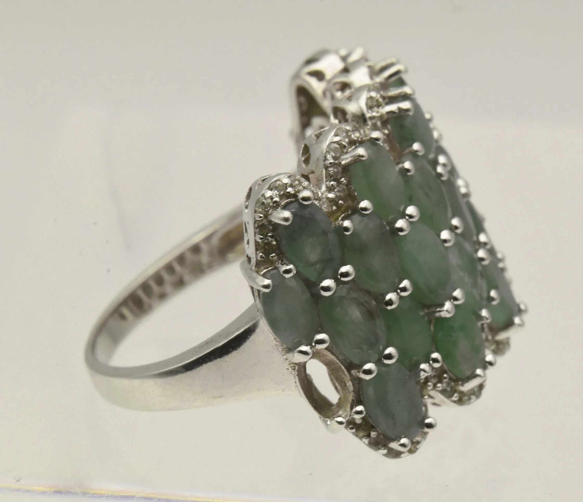 Vintage Sterling Silver Prehnite Cocktail Ring - Size 9