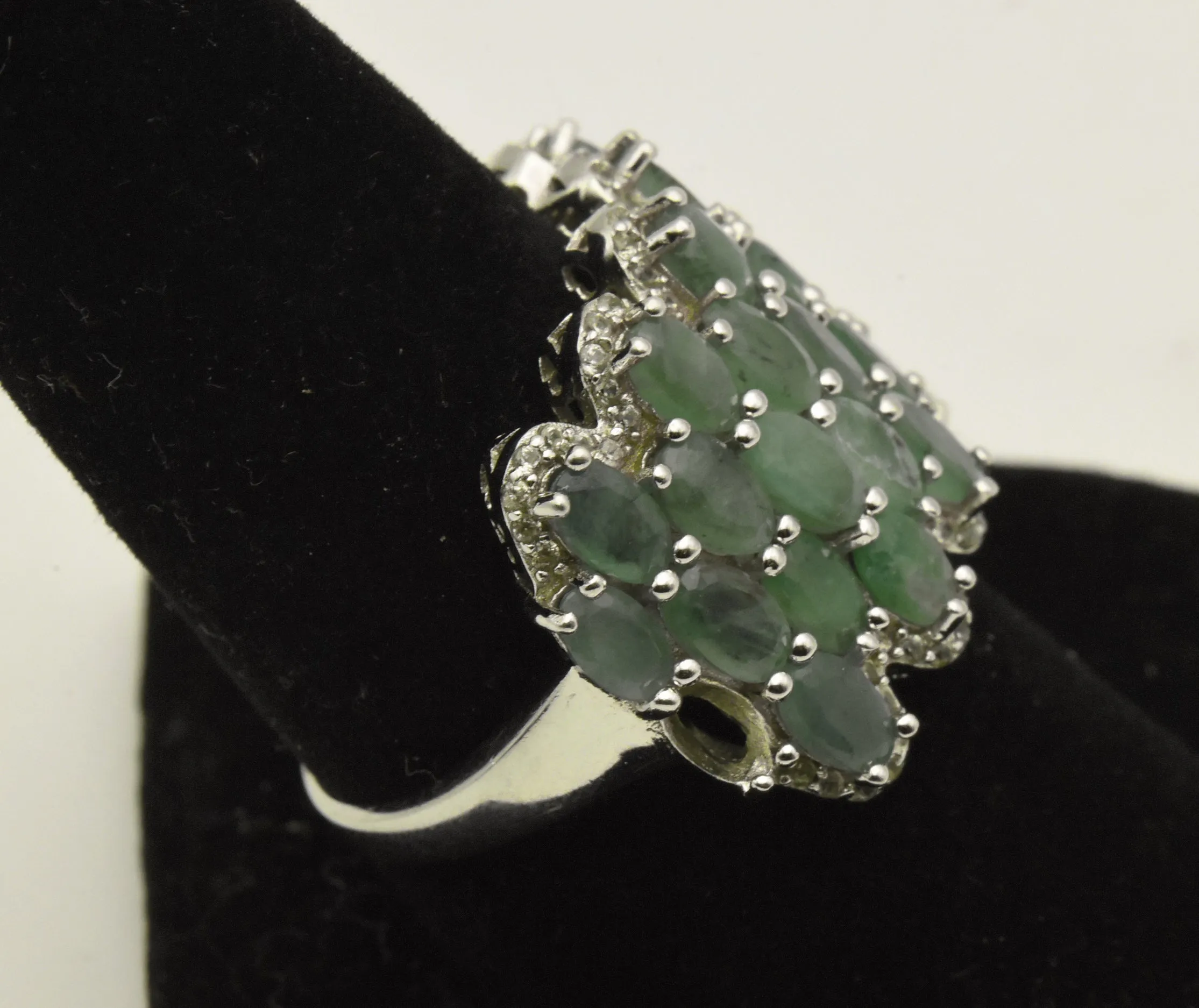 Vintage Sterling Silver Prehnite Cocktail Ring - Size 9