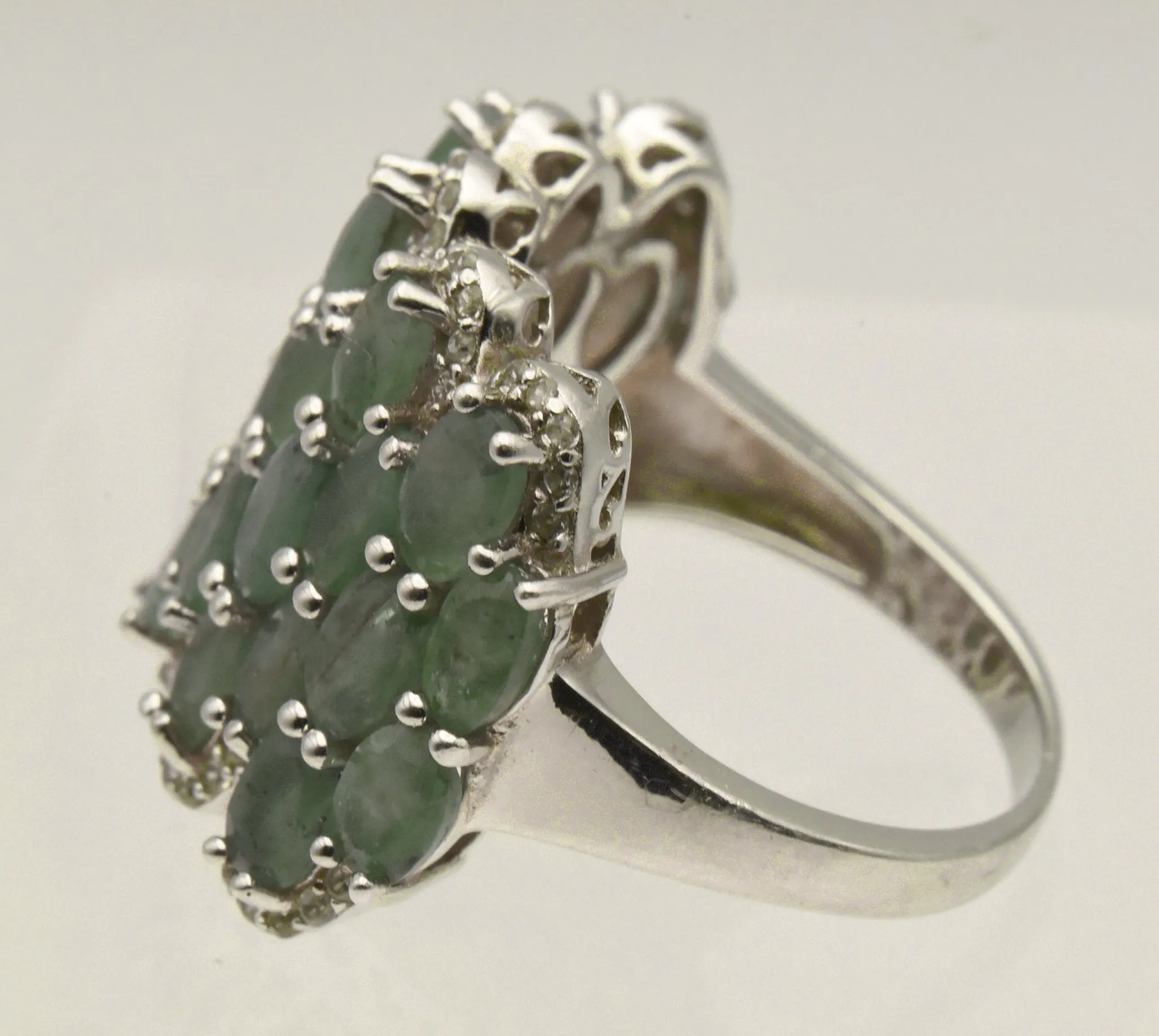 Vintage Sterling Silver Prehnite Cocktail Ring - Size 9