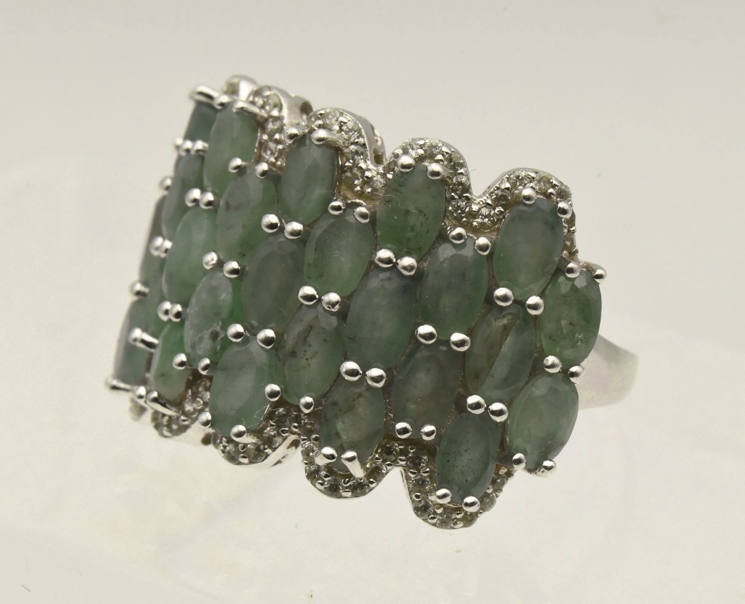 Vintage Sterling Silver Prehnite Cocktail Ring - Size 9