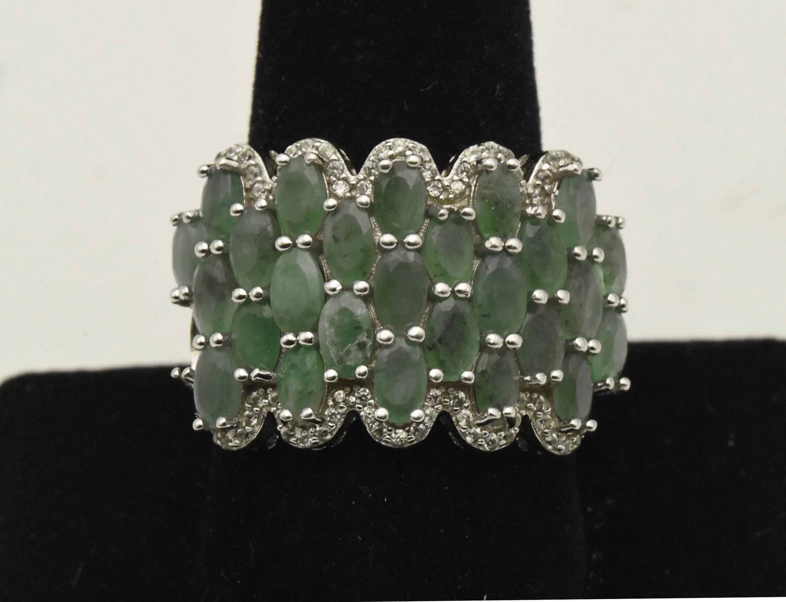 Vintage Sterling Silver Prehnite Cocktail Ring - Size 9