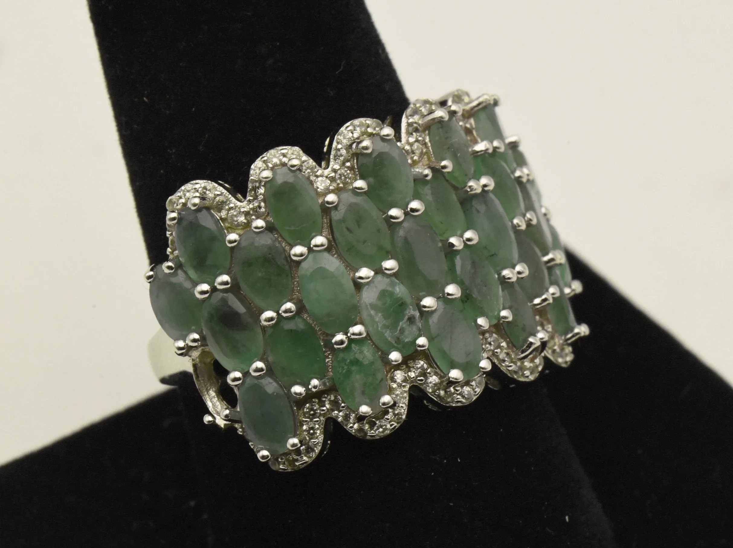 Vintage Sterling Silver Prehnite Cocktail Ring - Size 9